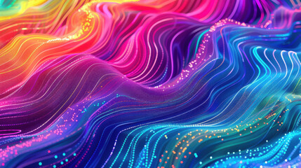 Pixels waves in rainbow style, in the style of whiplash line