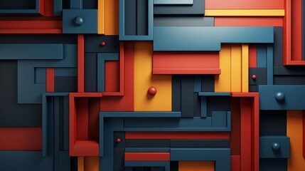 Ordered flat design, top view, geometric patterns theme, 3D render, Complementary Color Scheme