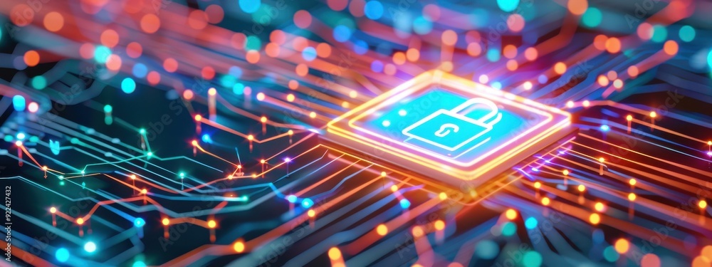 Poster digital security, holographic encryption keys, advanced data protection, modern tech environment