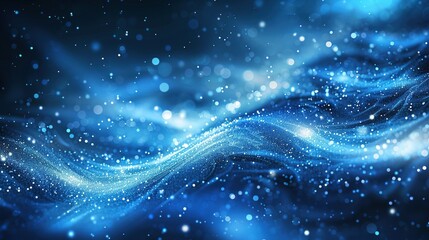 Blue Cool Technology Particle Wave Curve Abstract Blue Waveform with Glowing Particles