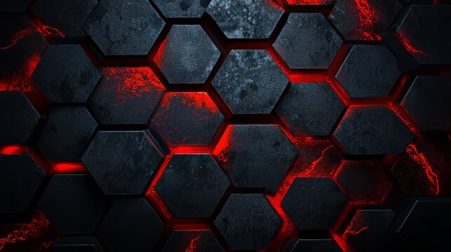 Modern illustration of grey and red hexagons