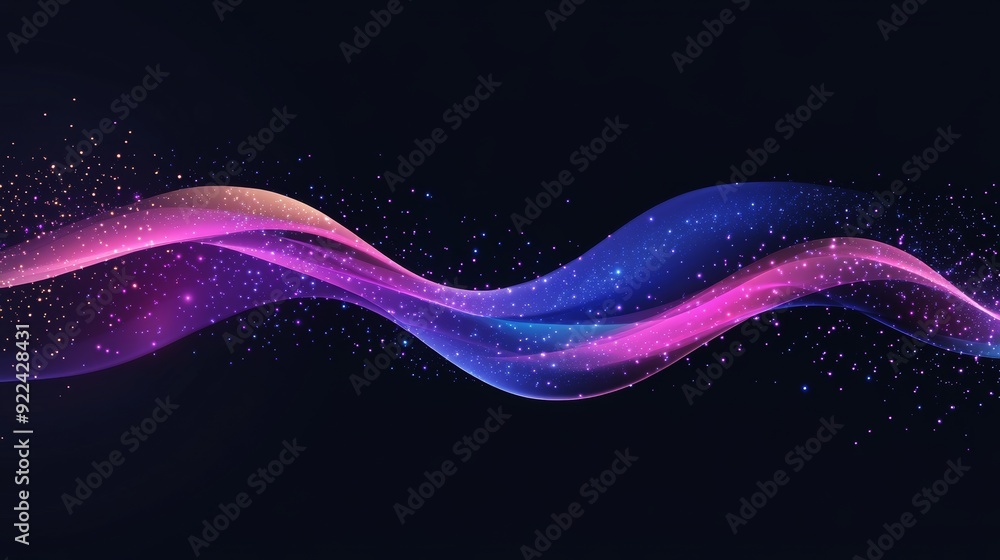Poster 3d rendering of a dot blue purple wave line with a light gradient dark background. abstract technolo