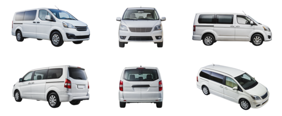 PNG Collection of white minivan. Different angles and perspectives of white cars