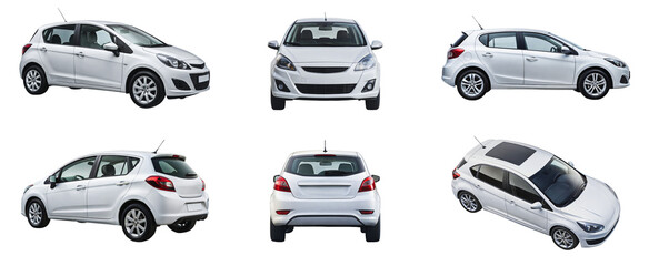 PNG Collection of white hatchbacks. Different angles and perspectives of white cars