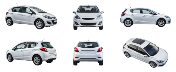 PNG Collection of white hatchbacks. Different angles and perspectives of white cars