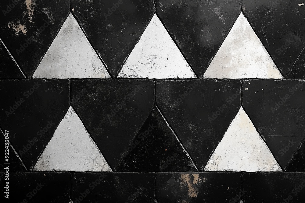 Poster geometric black and white triangular tile pattern on a textured surface