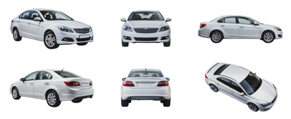 PNG Collection of white sedan. Different angles and perspectives of white cars