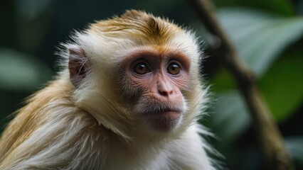 close up of a long macaque