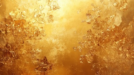 Fantasy flowers, plants in gold on luxury golden background. Lavish card for copy space during holidays, celebrations. Be unique in greetings.