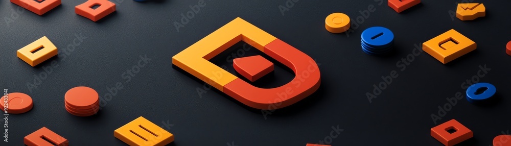 Aufkleber a d search engine logo surrounded by floating data clusters, symbolizing the central hub of digital 