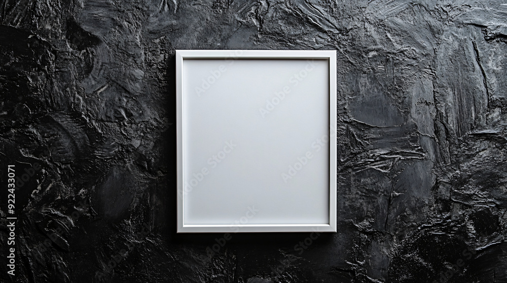 Poster clean white frame centered on a dark gray textured surface