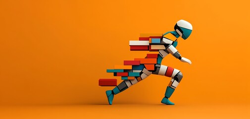 A D search engine robot assembling a digital mosaic of search results, symbolizing the art of information gathering