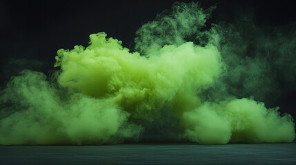 Vibrant Green Smoke Clouds Billowing Against Dark Background