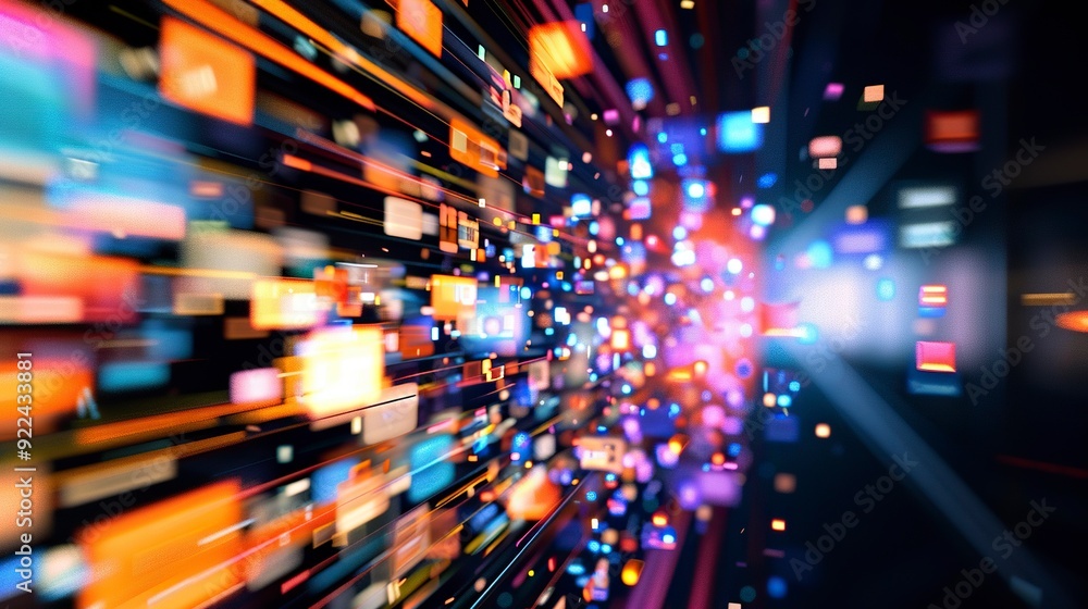 Poster digital text content, audio content and video content merging into one another,generative ai