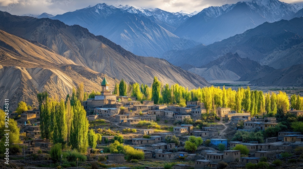 Wall mural Mountain Village in the Himalayas