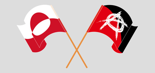 Crossed and waving flags of Greenland and Anarchy