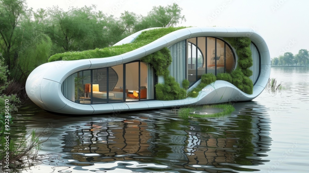 Canvas Prints Design a cross-section of a futuristic house with integrated green spaces and sustainable features, showcasing a harmonious blend of nature