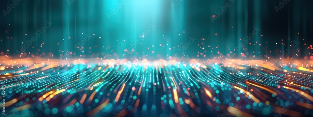 Poster encryption technology, holographic data visualization, advanced digital security, sleek design