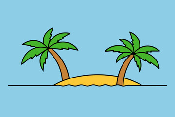 Tropical beach with palm trees art vector illustration