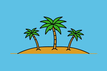 Tropical beach with palm trees art vector illustration