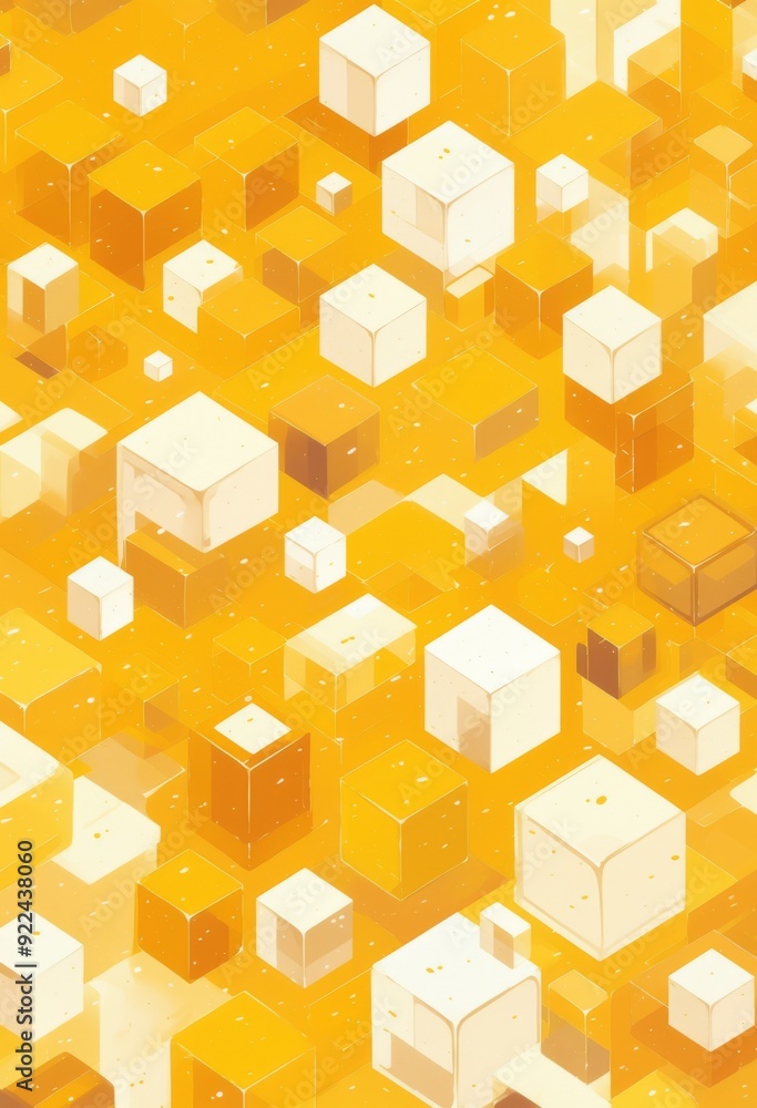 Poster abstract background with cubes，optical illusion pattern of yellow and white squares for wallpaper or