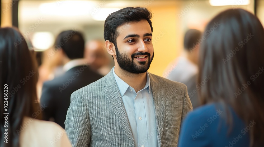 Aufkleber indian businessman at a networking event: an indian businessman mingling with other professionals at