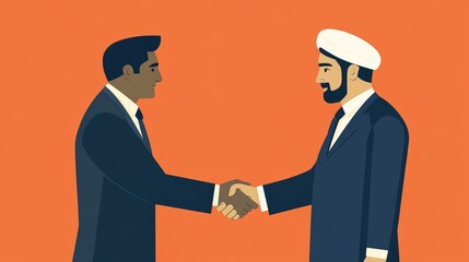 Fototapeta premium Indian Businessman Shaking Hands with a Client: An Indian businessman shaking hands with a client, sealing a business deal, and emphasizing networking and partnership