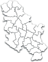 SERBIA MAP WITH ITS DISTRICTS AND POLITICAL ADMINISTRATIVE DIVISIONS