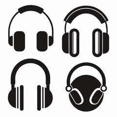 Headphones icons set silhouette vector art illustration