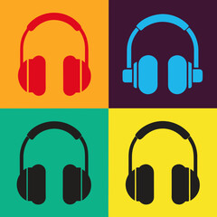 Headphones icons set silhouette vector art illustration