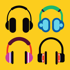 Headphones icons set silhouette vector art illustration