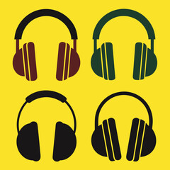 Headphones icons set silhouette vector art illustration