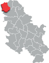 Obraz premium WEST Bačka district map ADMINISTRATIVE DIVISIONS of SERBIA 3d isometric map