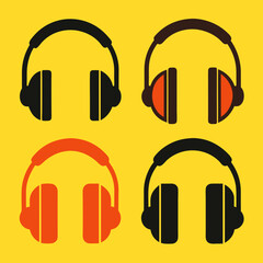Headphones icons set silhouette vector art illustration