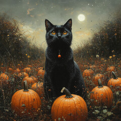 halloween cat and pumpkins
