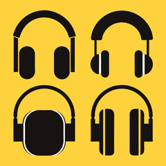 Headphones icons set silhouette vector art illustration