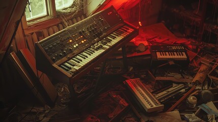 A dusty moog synthesizer lies in the attic,
