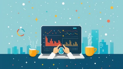 Financial forecasting, predicting future market conditions, flat design illustration