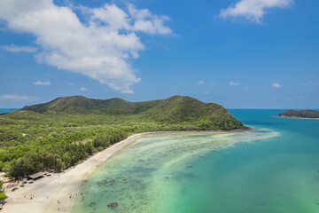 Beautiful aerial view of tropical sea and white sand with clean blue sky at island Samae San District, Thailand