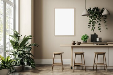 Minimalist Kitchen interior with Poster Mockup created with Generative AI