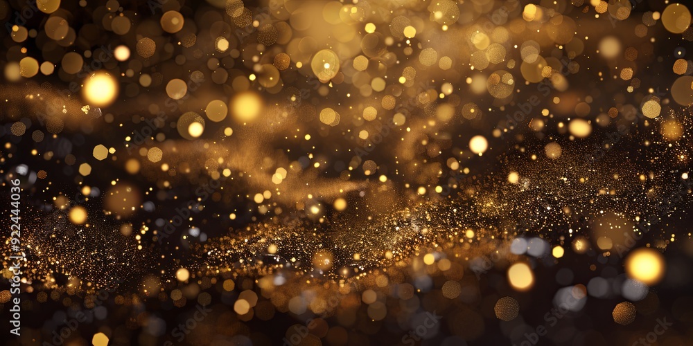 Poster abstract background with golden bokeh and glitter.