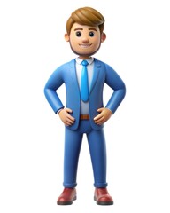 Obraz premium Plastic Style Business Man Mascot Wearing a Suit and Tie for Business Branding: Engaging and Colourful Character for Graphic Design and Unique Branding, Letterheads,Posters,Business Cards