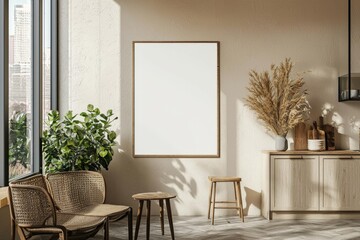 Minimalist Kitchen interior with Poster Mockup created with Generative AI