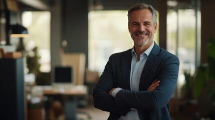 Obraz premium Handsome young business man standing confident in the office in front of his team
