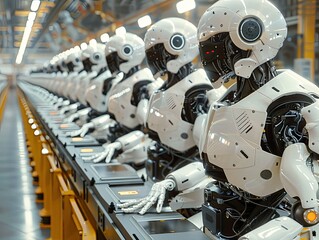 Fototapeta premium AIdriven robotic assembly line, symbolizing automation in the new economy.