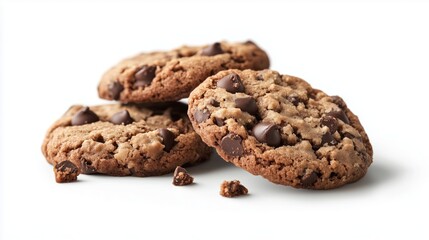 A pile of chocolate chip cookies isolated on a white background