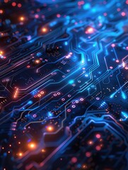 Fototapeta premium Futuristic tech background with circuits and lights.