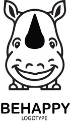 illustration Of Head of a funny tough contented and happy rhino with a smile on a white background. Sticker, pattern, background, wall decoration.
