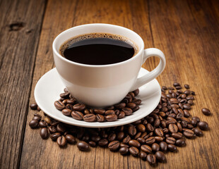 Obraz premium Coffee Mug and Grinded Coffee Beans Concept Photography Isolated on White Background