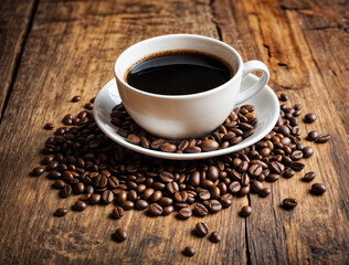 Coffee Mug and Grinded Coffee Beans Concept Photography Isolated on White Background